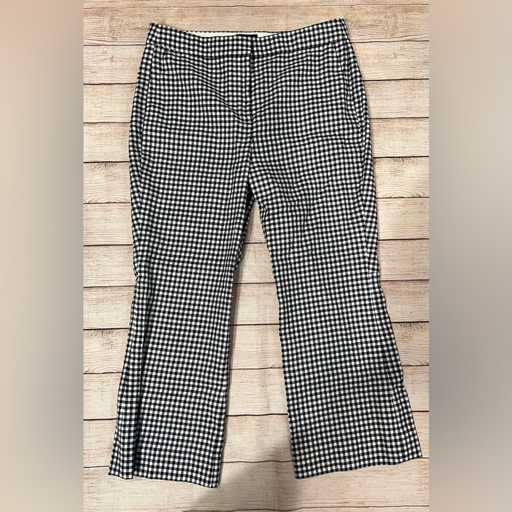 NWT J. Crew Hayden Pants Women Navy Blue White Gingham Plaid Size 12